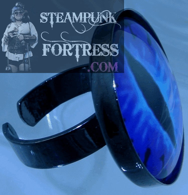 GUNMETAL 1" ROUND EYE CATS PURPLE HALLOWEEN BLUE ADJUSTABLE RING STARR WILDE STEAMPUNK FORTRESS