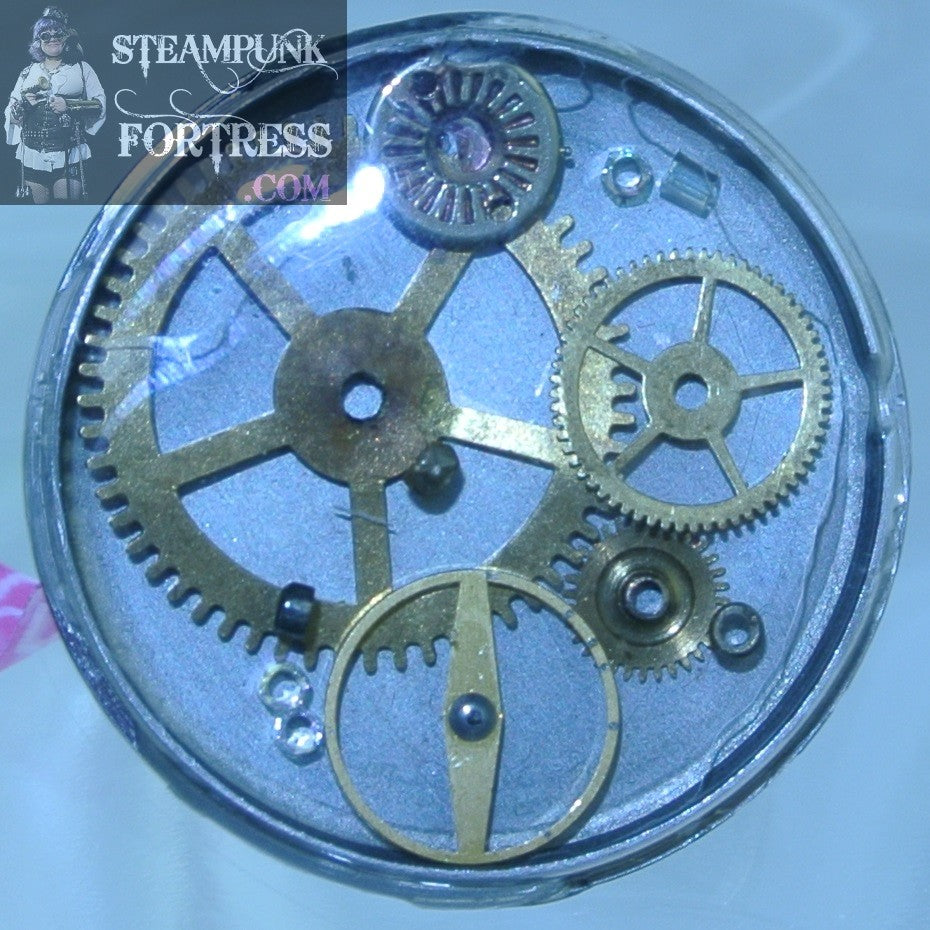 SILVER 1" GOLD GEARS ROUND AUTHENTIC GENUINE WATCH CLOCK ADJUSTABLE RING STARR WILDE STEAMPUNK FORTRESS