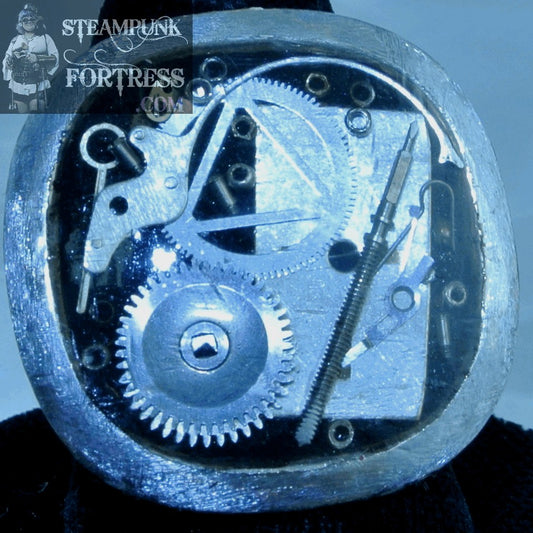 GUNMETAL SILVER 1" ROUNDED SQUARE SILVER GEARS AUTHENTIC GENUINE WATCH CLOCK DJUSTABLE RING STARR WILDE STEAMPUNK FORTRESS