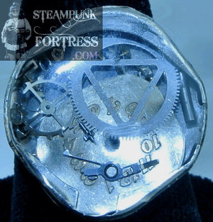SILVER .75" GEARS SQUARE FACE DIAL AUTHENTIC GENUINE WATCH CLOCK CASE SILVER ADJUSTABLE RING STARR WILDE STEAMPUNK FORTRESS