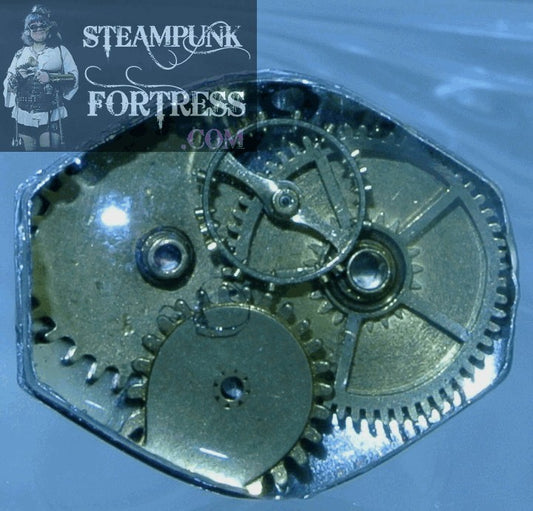 SILVER HEX #7 GOLD GEARS AUTHENTIC GENUINE WATCH CLOCK CASE ADJUSTABLE RING STARR WILDE STEAMPUNK FORTRESS