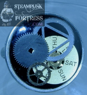 SILVER .75" BLACK BRASS GEARS DAY DIAL AUTHENTIC GENUINE WATCH CLOCK CASE ADJUSTABLE RING STARR WILDE STEAMPUNK FORTRESS