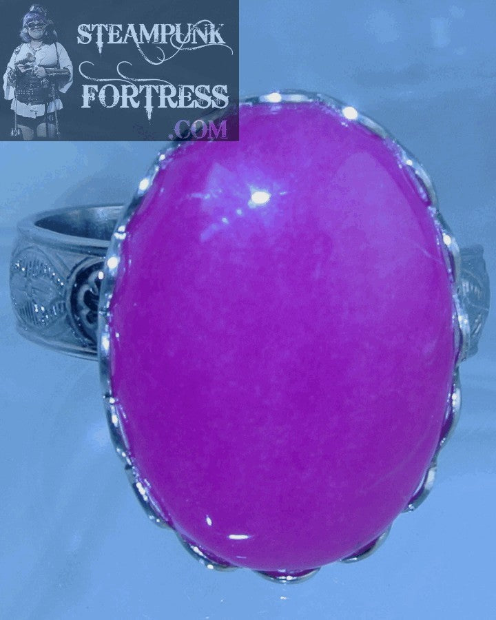 SILVER JADE GEMSTONE HOT PINK ADJUSTABLE RING STONES STARR WILDE STEAMPUNK FORTRESS