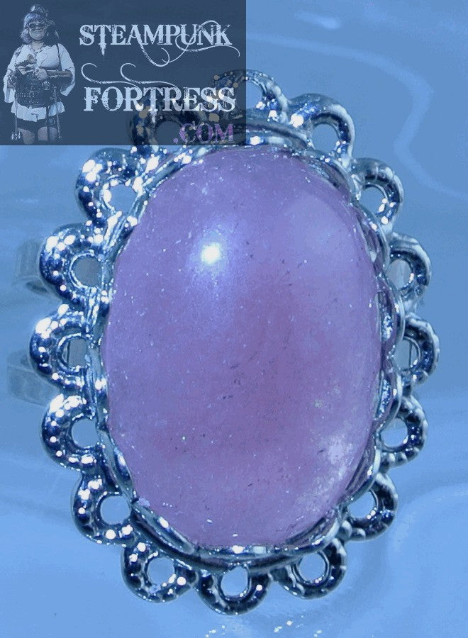 SILVER JADE GEMSTONE STONES PINK #1 LACE EDGE ADJUSTABLE RING STARR WILDE STEAMPUNK FORTRESS