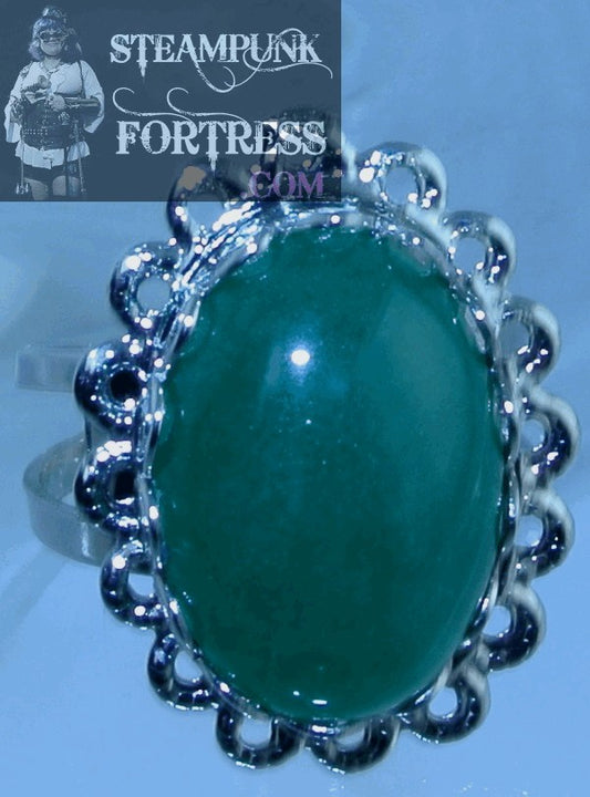 SILVER JADE GEMSTONE STONES #2 LACE EDGE ADJUSTABLE RING STARR WILDE STEAMPUNK FORTRESS