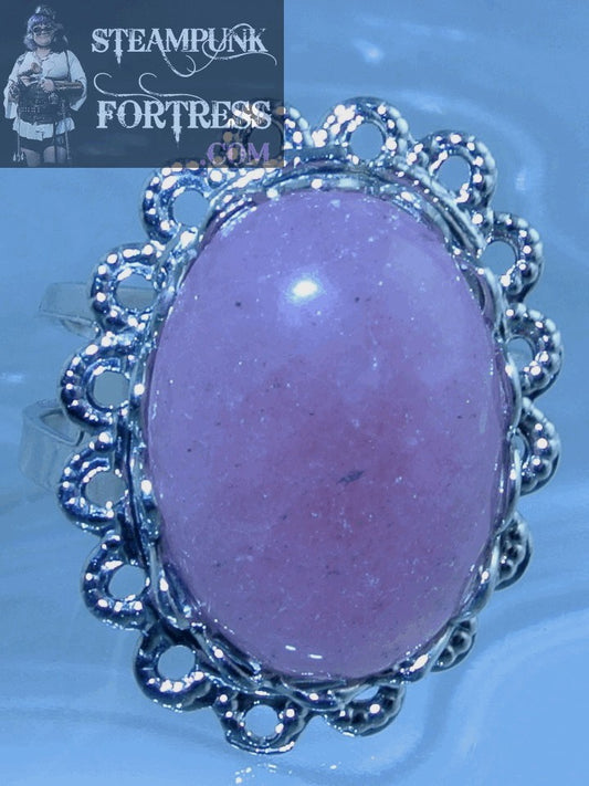 SILVER JADE GEMSTONE PINK #2 LACE EDGE ADJUSTABLE RING STONES STARR WILDE STEAMPUNK FORTRESS