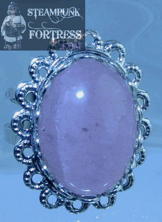 SILVER JADE GEMSTONE PINK #4 LACE EDGE ADJUSTABLE RING STONES STARR WILDE STEAMPUNK FORTRESS