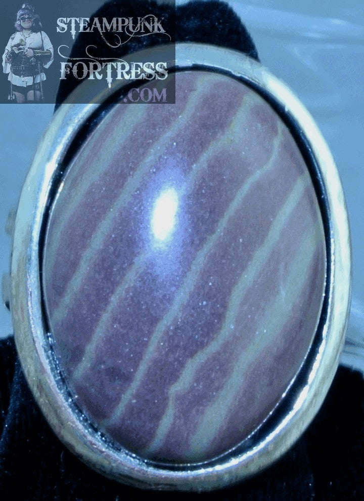 SILVER JASPER BROWN ZEBRA GEMSTONE 20MM X 25MM ADJUSTABLE RING STONES STARR WILDE STEAMPUNK FORTRESS