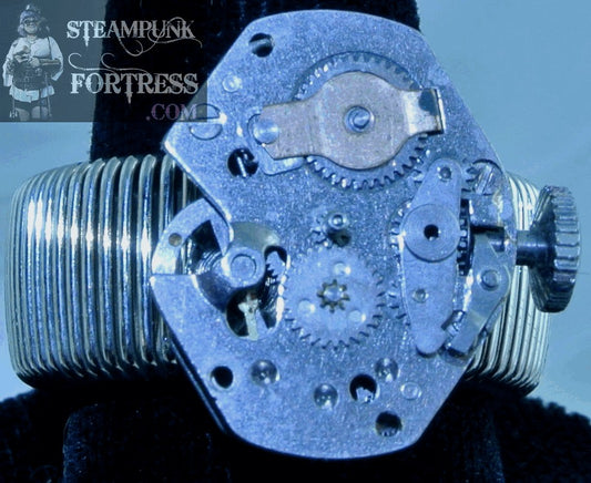 SILVER SPRING MOVEMENT COMPLETE AUTHENTIC GENUINE WATCH CLOCK OCTOGON STRETCH RING STARR WILDE STEAMPUNK FORTRESS