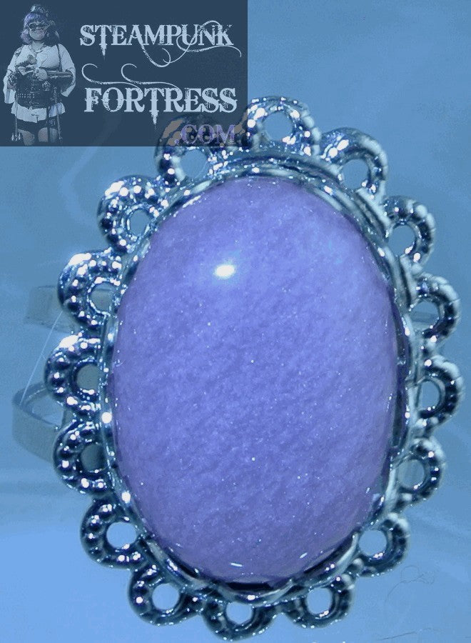SILVER JADE LAVENDER GEMSTONE STONES LACE EDGE ADJUSTABLE RING STARR WILDE STEAMPUNK FORTRESS
