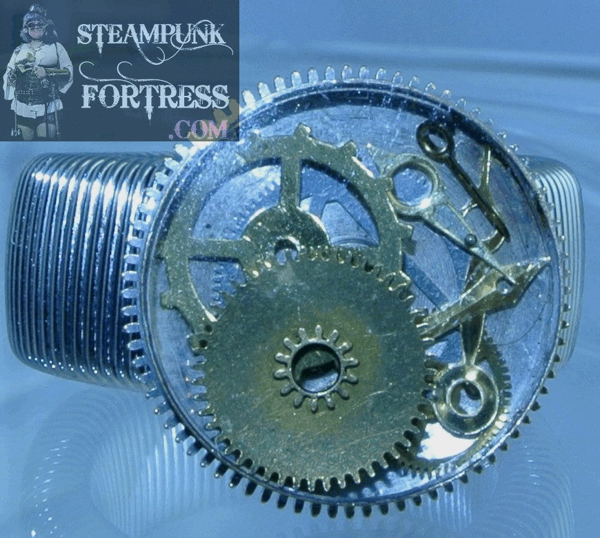 SILVER SPRING .66" GOLD GEARS HANDS AUTHENTIC GENUINE WATCH CLOCK CASE STRETCH RING STARR WILDE STEAMPUNK FORTRESS