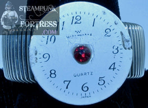 SILVER SPRING FACE WALTHAM PORCELAIN DIAL AUTHENTIC GENUINE CLOCK WATCH RED SWAROVSKI CRYSTAL SPRING STRETCH RING STARR WILDE STEAMPUNK FORTRESS