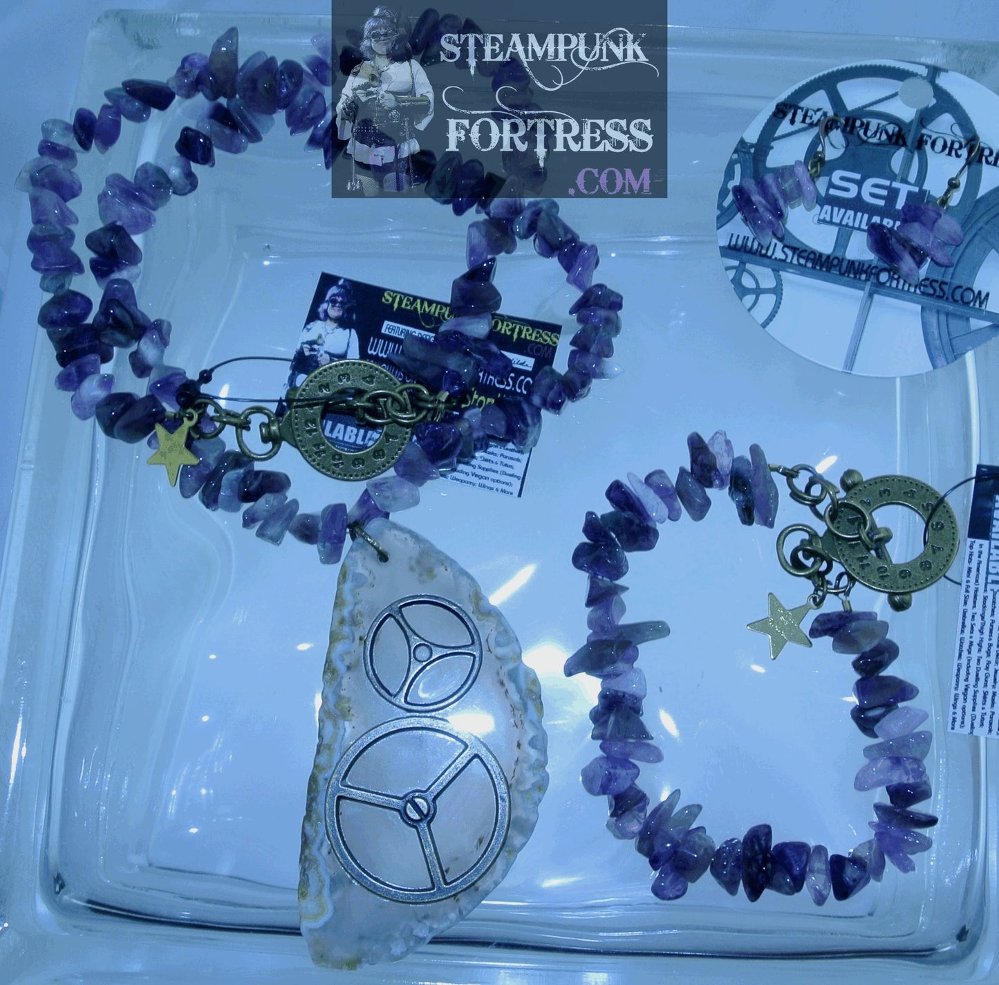 BRASS AMETHYST GEMSTONES STONES CHIPS BRACELET SET AVAILABLE STARR WILDE STEAMPUNK FORTRESS