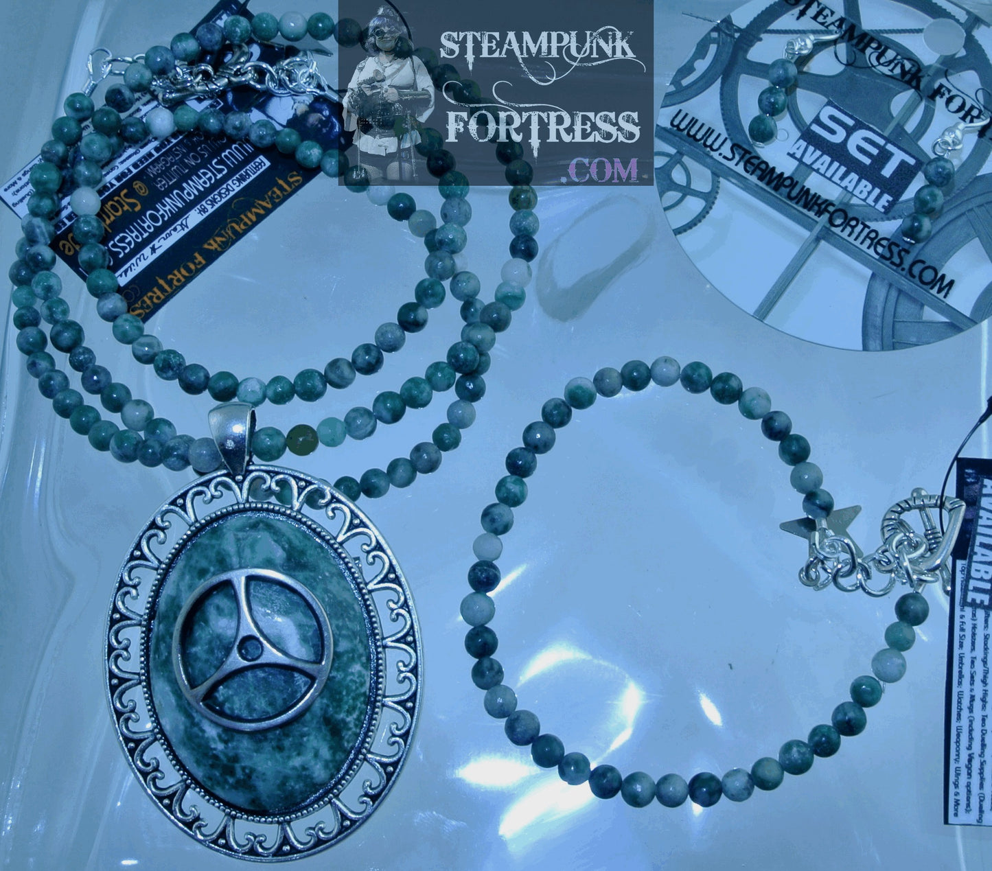 SILVER TREE AGATE ROUNDS GEMSTONES STONES BRACELET SET AVAILABLE STARR WILDE STEAMPUNK FORTRESS