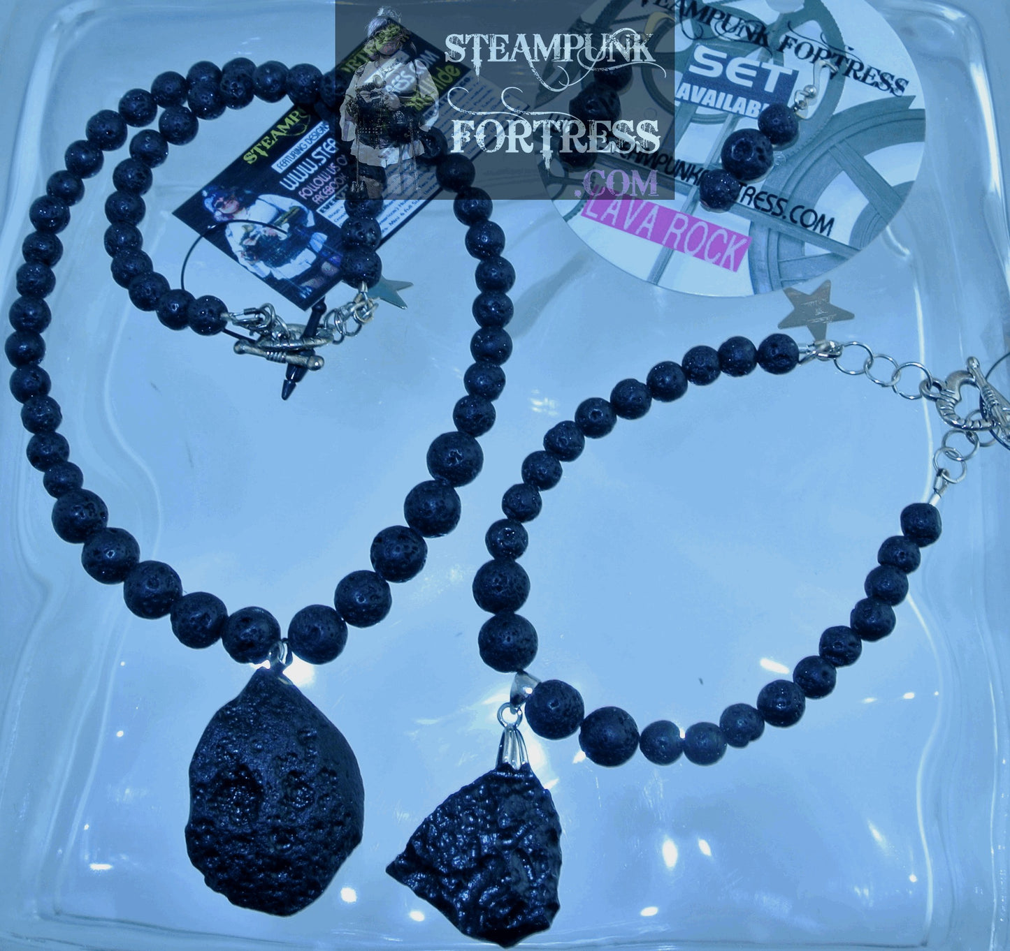 SILVER LAVA ROCK GEMSTONES STONES ROUNDS TEKTITE METEORITE FOCAL BRACELET SET AVAILABLE STARR WILDE STEAMPUNK FORTRESS