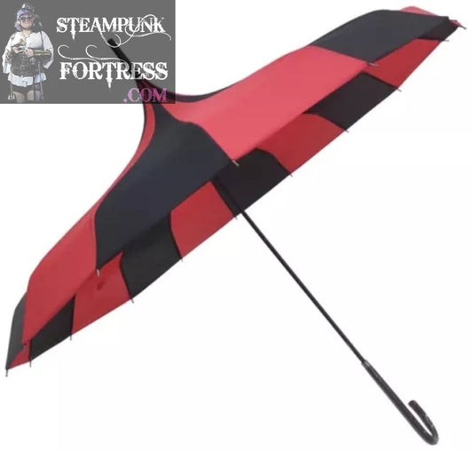 BLACK AND RED STRIPED STRIPES STEAMPUNK UMBRELLA PARASOL PAGODA VICTORIAN EDWARDIAN GOTHIC WEDDING COSPLAY COSTUME- MASS PRODUCED