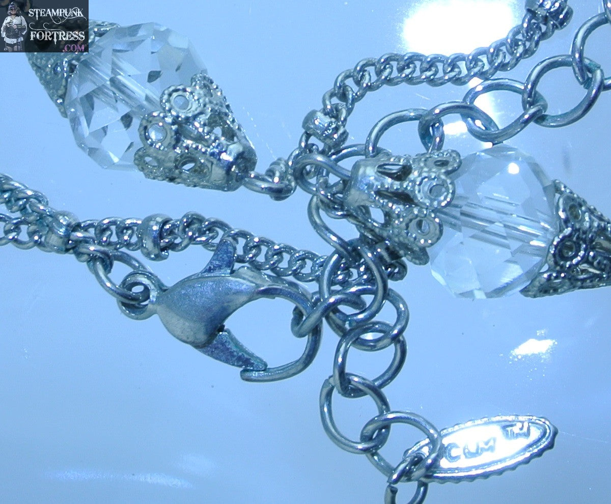 GORGEOUS VINTAGE SIGNED VCLM SILVER TONE NECKLACE CLEAR HEAVY FACETED GLASS CRYSTALS- MASS PRODUCED