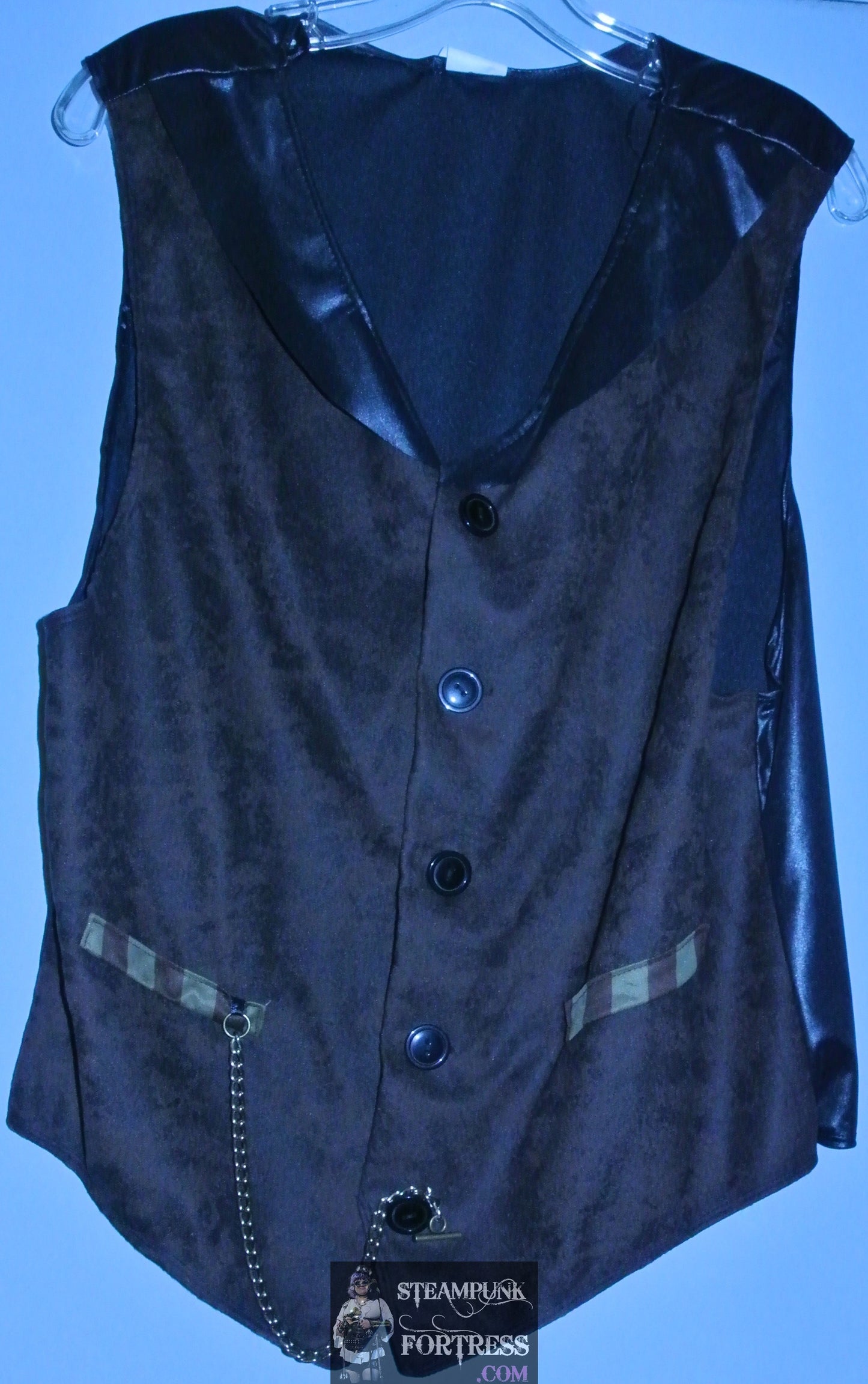 BROWN FAUX SUEDE BLACK VEST BUTTON DOWN COSTUME STEAMPUNK MENS LARGE NEW- MASS PRODUCED