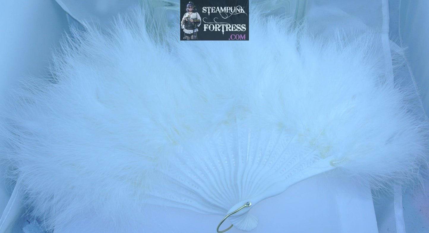 WHITE MARIBOU FEATHERS FAN PROP HANDHELD HAND HELD VICTORIAN STEAMPUNK MARDI GRAS VENETIAN COSTUME COSPLAY NEW- MASS PRODUCED